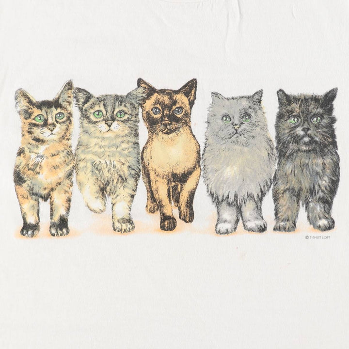 90'S ONEITA POWER-T Cat Pattern Animal T-Shirt Men's Size L (Equivalent) Vintage cotton white type Vintage Second Hand
