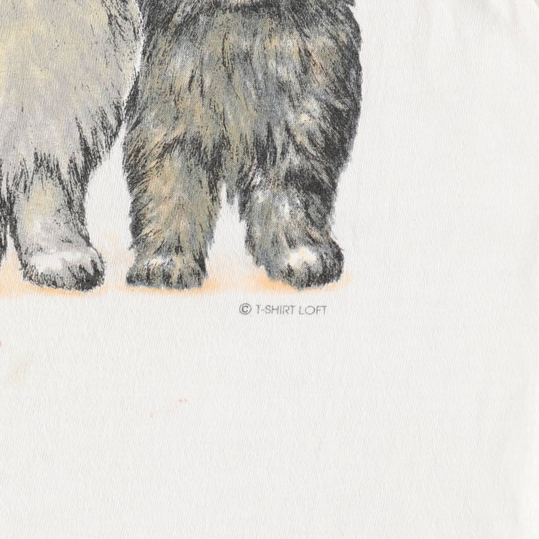90'S ONEITA POWER-T Cat Pattern Animal T-Shirt Men's Size L (Equivalent) Vintage cotton white type Vintage Second Hand