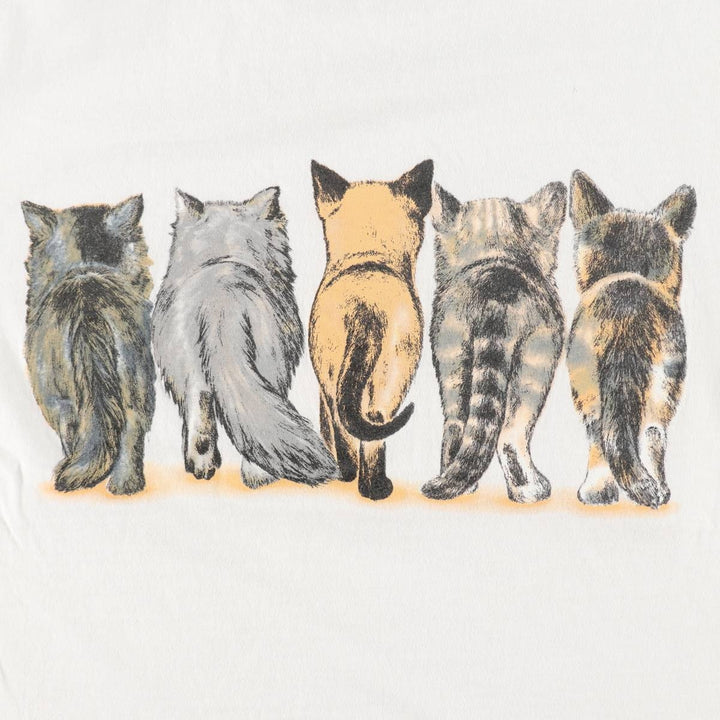 90'S ONEITA POWER-T Cat Pattern Animal T-Shirt Men's Size L (Equivalent) Vintage cotton white type Vintage Second Hand
