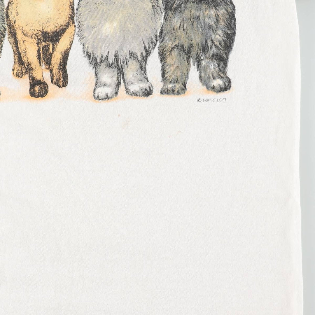 90'S ONEITA POWER-T Cat Pattern Animal T-Shirt Men's Size L (Equivalent) Vintage cotton white type Vintage Second Hand