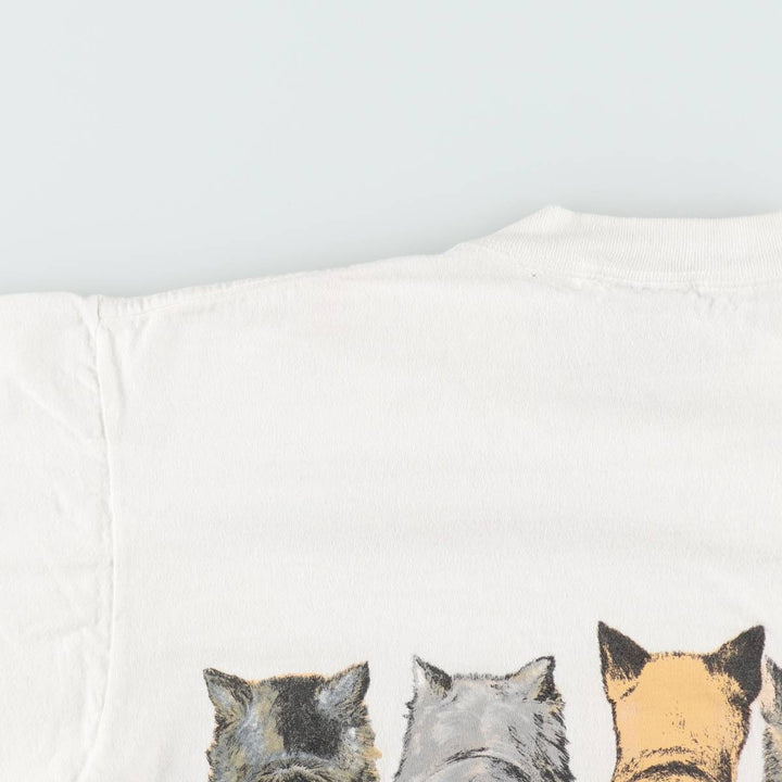 90'S ONEITA POWER-T Cat Pattern Animal T-Shirt Men's Size L (Equivalent) Vintage cotton white type Vintage Second Hand