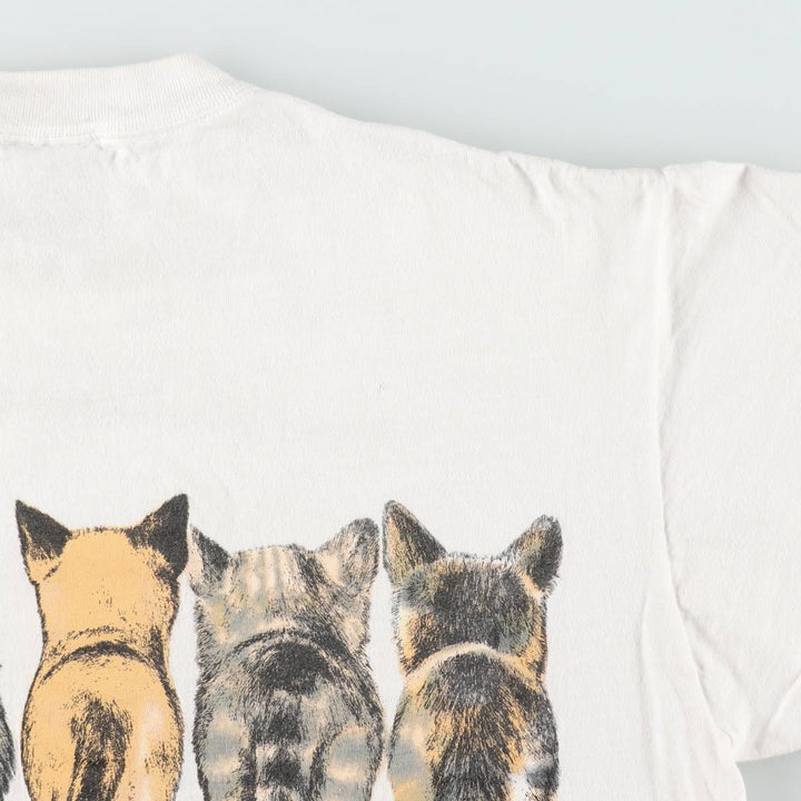 90'S ONEITA POWER-T Cat Pattern Animal T-Shirt Men's Size L (Equivalent) Vintage cotton white type Vintage Second Hand