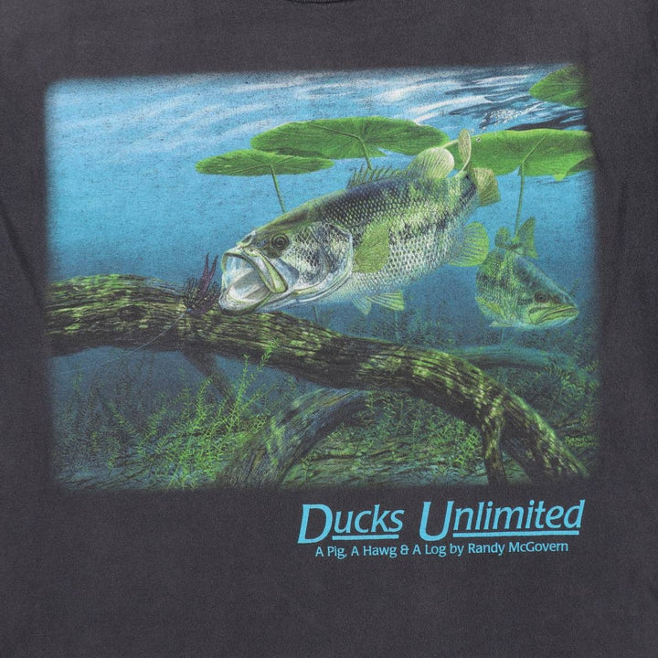 90'S Marathon Apparel Ducks Unlimited Fish Print Animal T-Shirt, Men's Size M (approx.), Vintage unclear black type Vintage Second Hand