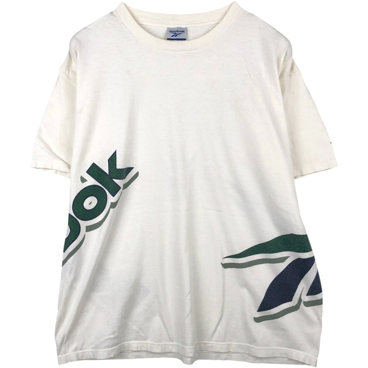 ~2000'S Reebok Logo Print T-Shirt, Made in USA, Men's Size XL cotton white type Vintage Second Hand
