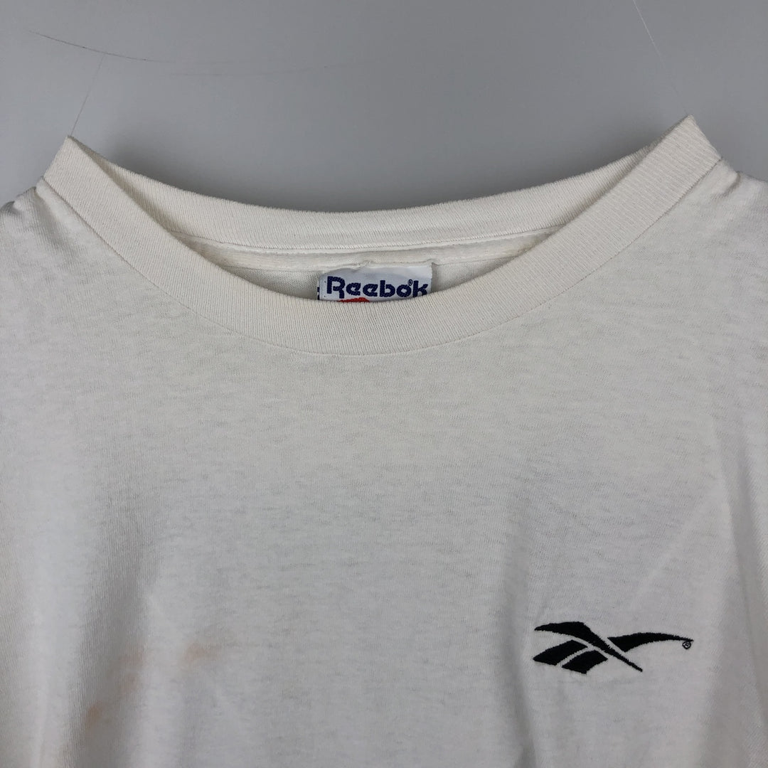 90'S Reebok Logo Print T-Shirt Made in USA Men's L Size Vintage cotton white type Vintage Second Hand