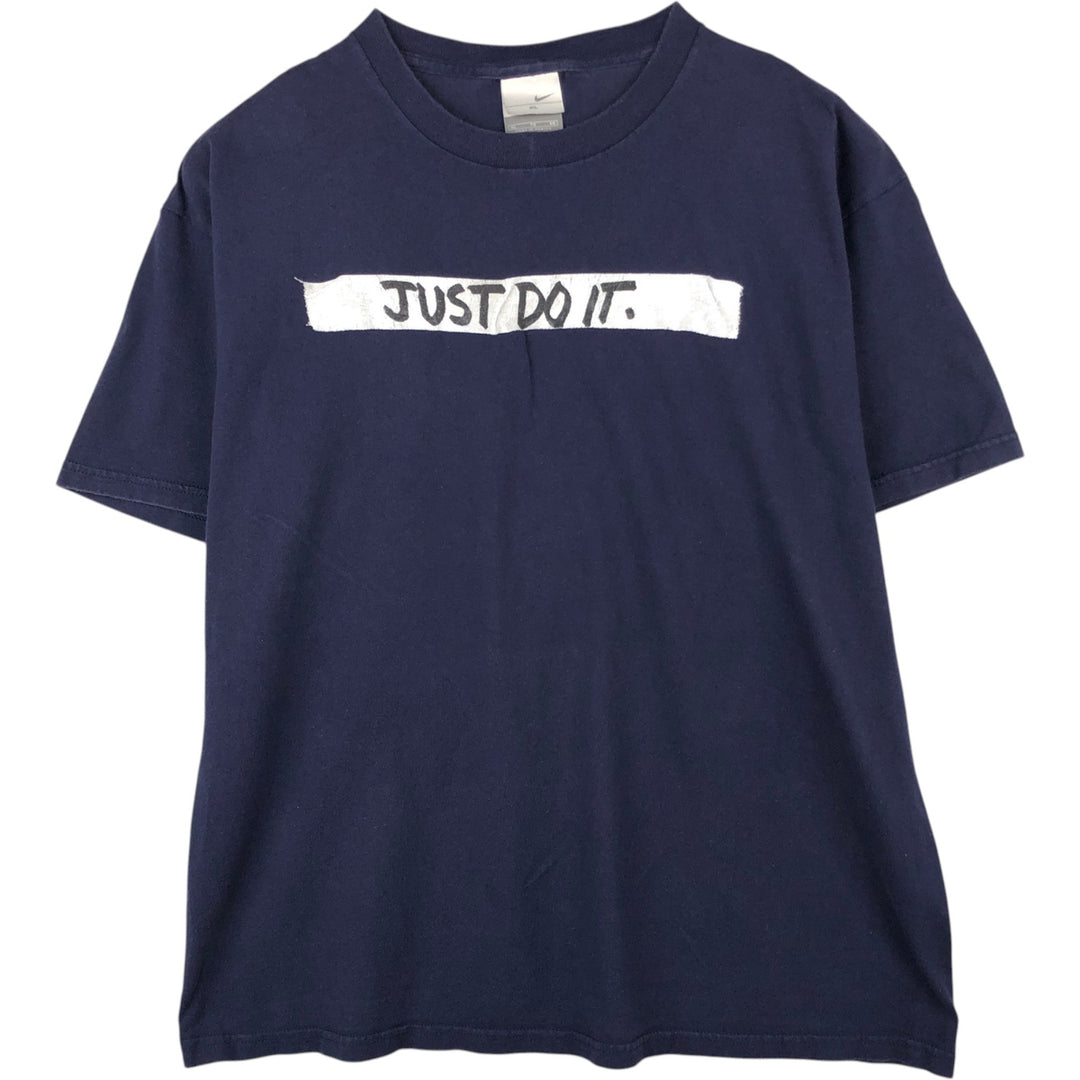 00'S Nike Sports Print T-shirt Men's XL size cotton navy blue type Vintage Second Hand