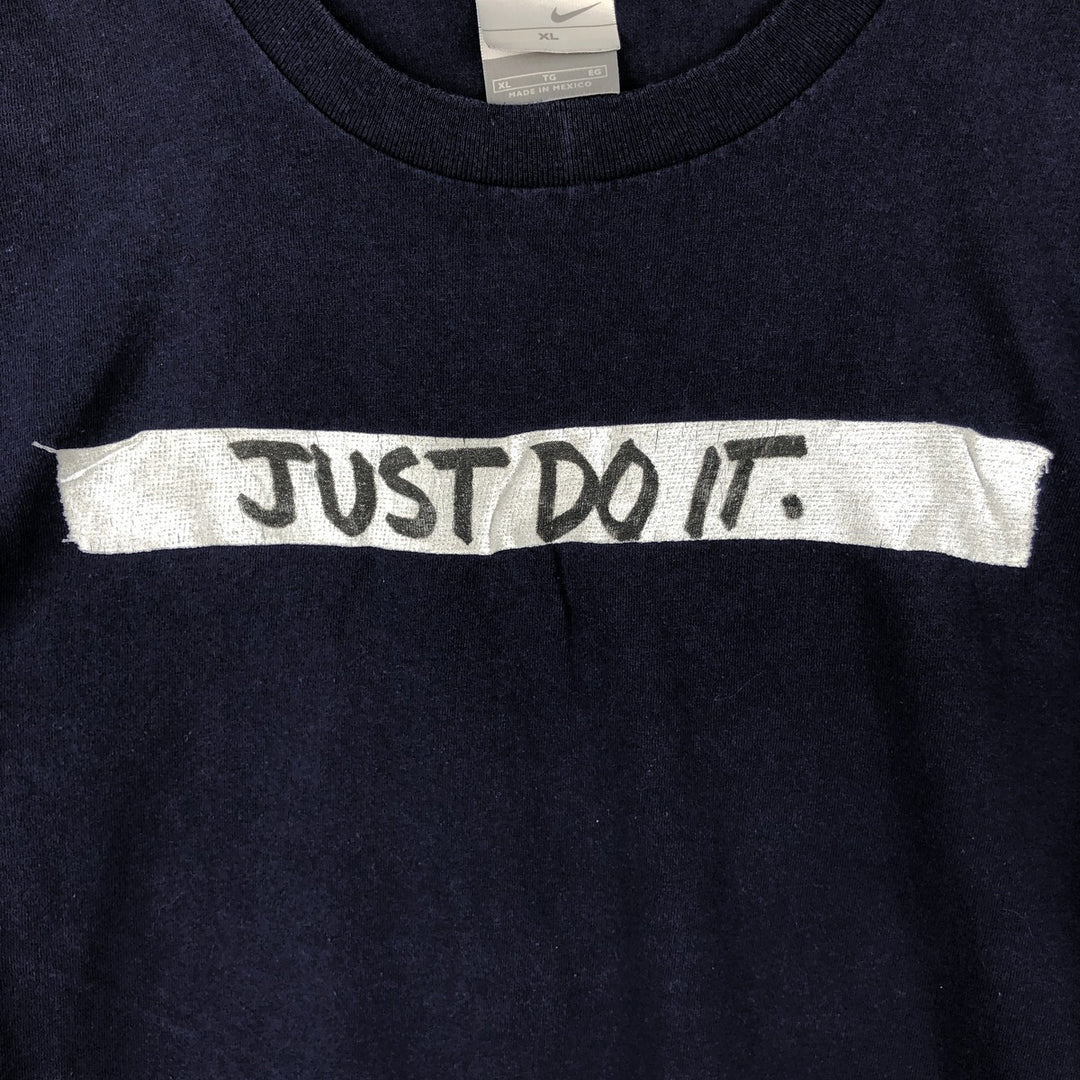 00'S Nike Sports Print T-shirt Men's XL size cotton navy blue type Vintage Second Hand