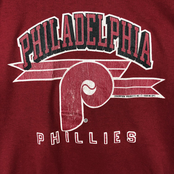 80'S Champion Tricot Tag MLB Philadelphia Phillies Logo Print T-Shirt, Made in USA, Men's XL (approx.) Vintage polyester red type Vintage Second Hand