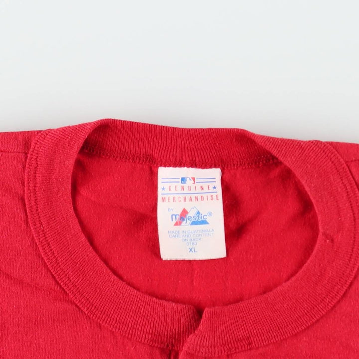 90s-00'S Majestic MLB Los Angeles Angels American flag pattern Henley neck sports print T-shirt, men's size XL. cotton red type Vintage Second Hand