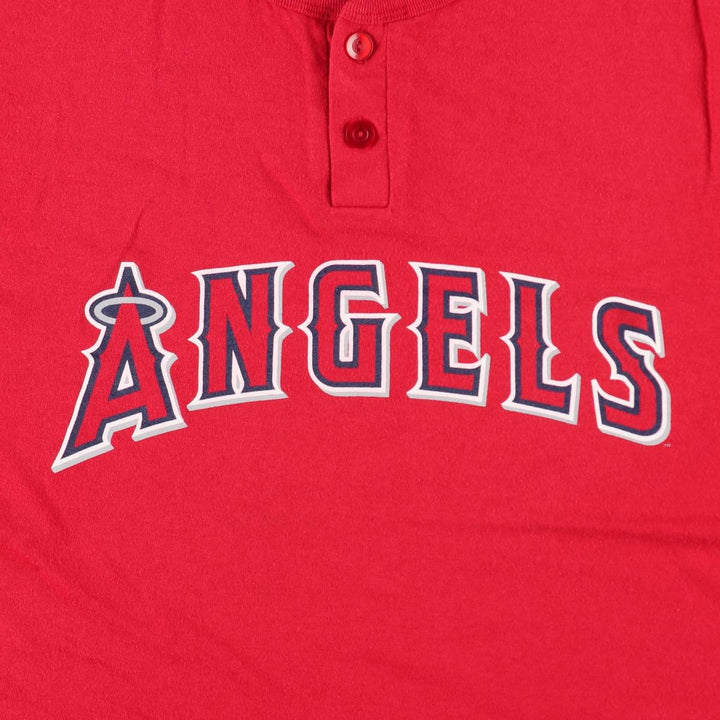 90s-00'S Majestic MLB Los Angeles Angels American flag pattern Henley neck sports print T-shirt, men's size XL. cotton red type Vintage Second Hand
