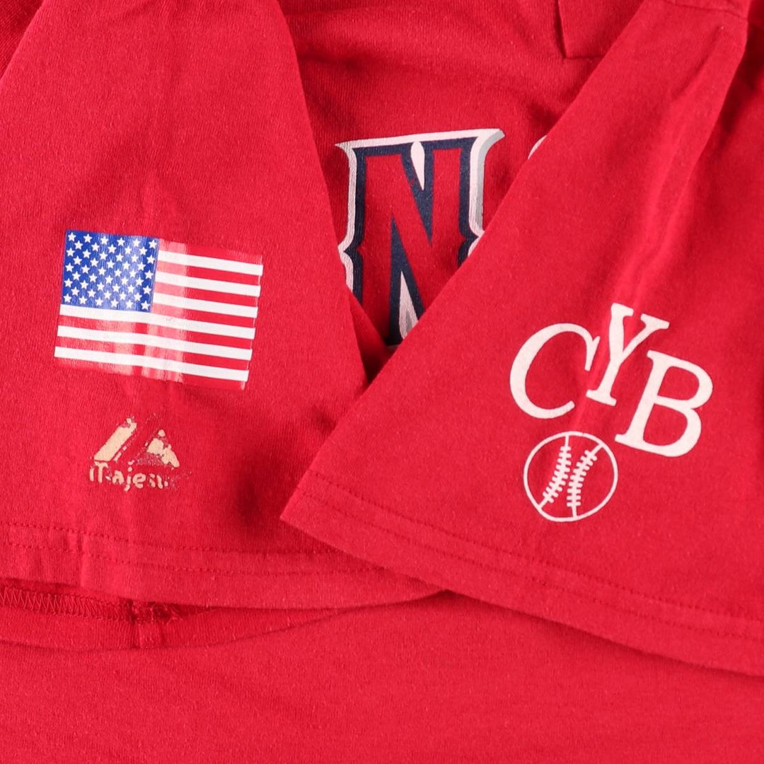 90s-00'S Majestic MLB Los Angeles Angels American flag pattern Henley neck sports print T-shirt, men's size XL. cotton red type Vintage Second Hand
