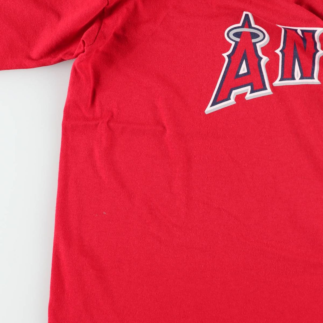 90s-00'S Majestic MLB Los Angeles Angels American flag pattern Henley neck sports print T-shirt, men's size XL. cotton red type Vintage Second Hand