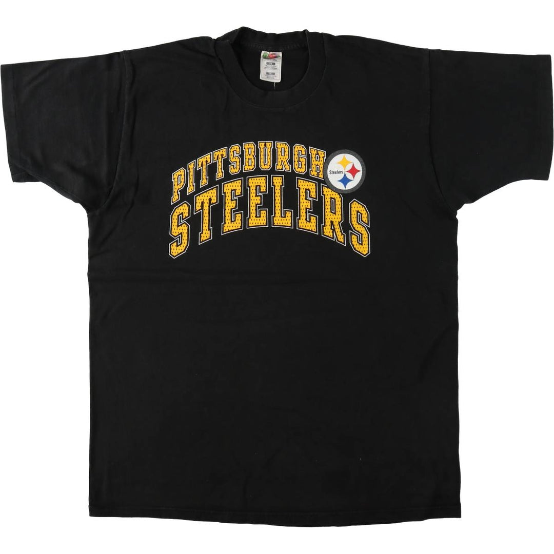 90'S Fruit of the Loom NFL Pittsburgh Steelers Sports Print T-Shirt, Made in USA, Men's XL equivalent, Vintage cotton black type Vintage Second Hand