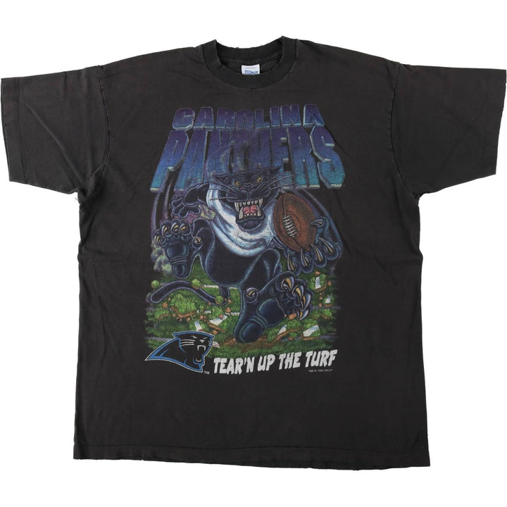 90'S SALEM NFL Carolina Panthers Sports Print T-Shirt, Made in USA, Men's XL equivalent, Vintage cotton black type Vintage Second Hand