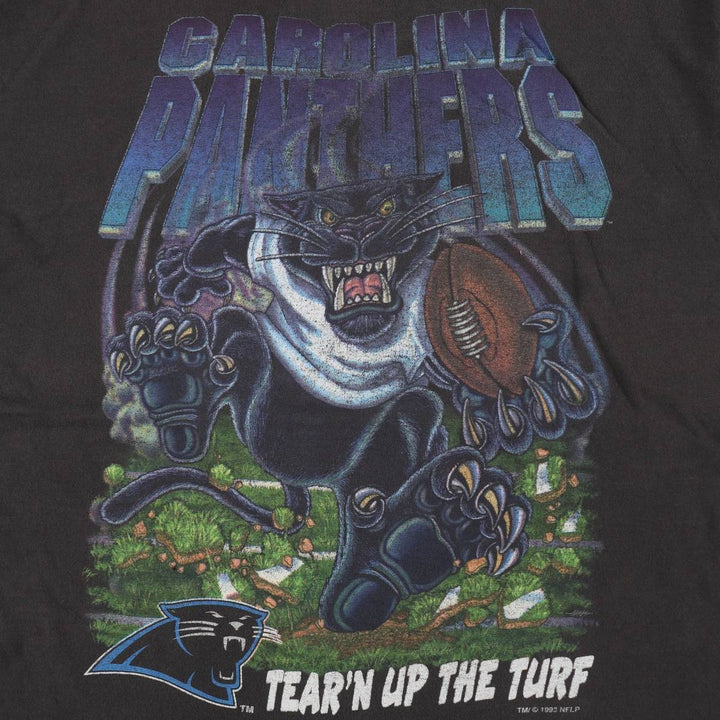 90'S SALEM NFL Carolina Panthers Sports Print T-Shirt, Made in USA, Men's XL equivalent, Vintage cotton black type Vintage Second Hand