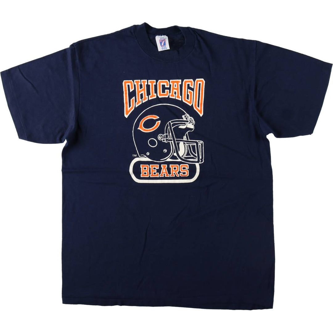 80s-90'S Logo 7 NFL Chicago Bears sports print T-shirt, Made in USA, Men's XL equivalent. polyester navy blue type Vintage Second Hand