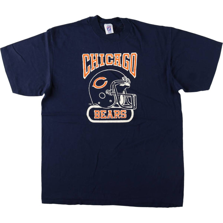 80s-90'S Logo 7 NFL Chicago Bears sports print T-shirt, Made in USA, Men's XL equivalent. polyester navy blue type Vintage Second Hand
