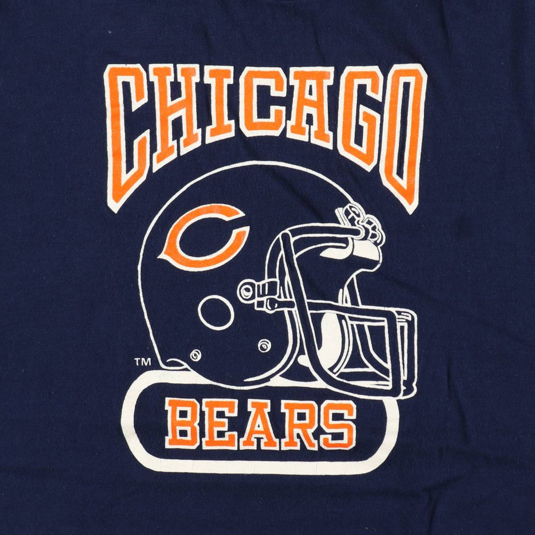 80s-90'S Logo 7 NFL Chicago Bears sports print T-shirt, Made in USA, Men's XL equivalent. polyester navy blue type Vintage Second Hand