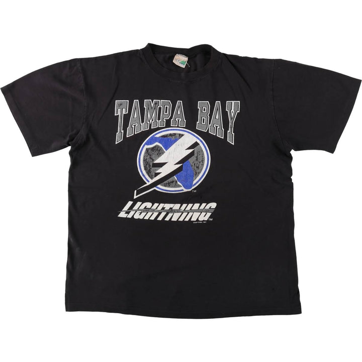 90'S WAVES NHL TAMPA BAY LIGHTNING Logo Print T-Shirt, Men's Size L (approx.), Vintage cotton black type Vintage Second Hand