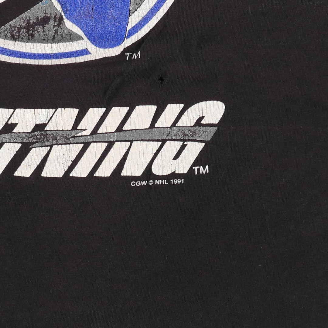 90'S WAVES NHL TAMPA BAY LIGHTNING Logo Print T-Shirt, Men's Size L (approx.), Vintage cotton black type Vintage Second Hand