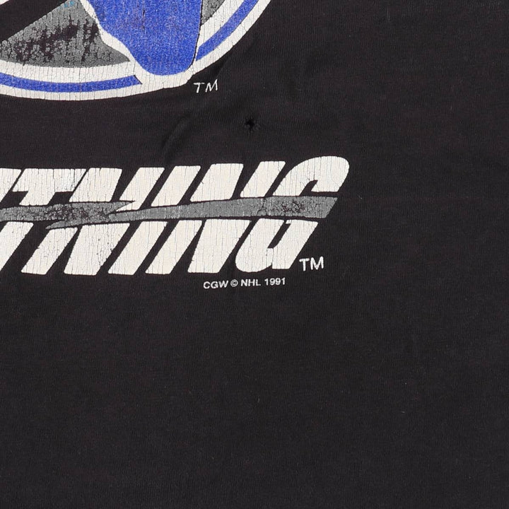 90'S WAVES NHL TAMPA BAY LIGHTNING Logo Print T-Shirt, Men's Size L (approx.), Vintage cotton black type Vintage Second Hand