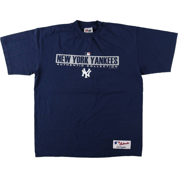 90'S Majestic MLB New York Yankees sports print T-shirt, men's size L (approx.) cotton navy blue type Vintage Second Hand