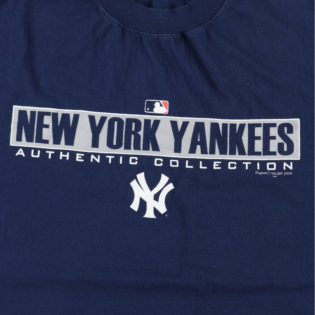 90'S Majestic MLB New York Yankees sports print T-shirt, men's size L (approx.) cotton navy blue type Vintage Second Hand