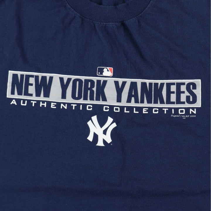 90'S Majestic MLB New York Yankees sports print T-shirt, men's size L (approx.) cotton navy blue type Vintage Second Hand