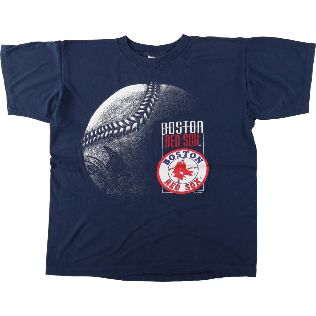 90'S Fan Sportswear MLB BOSTON RED SOX Sports Print T-Shirt, Made in USA, Men's Size L (approx.) cotton navy blue type Vintage Second Hand