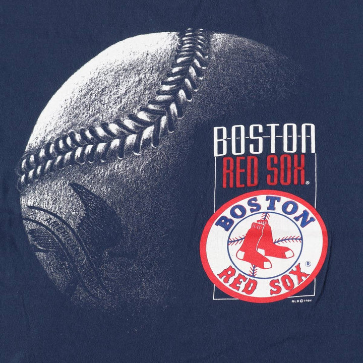 90'S Fan Sportswear MLB BOSTON RED SOX Sports Print T-Shirt, Made in USA, Men's Size L (approx.) cotton navy blue type Vintage Second Hand