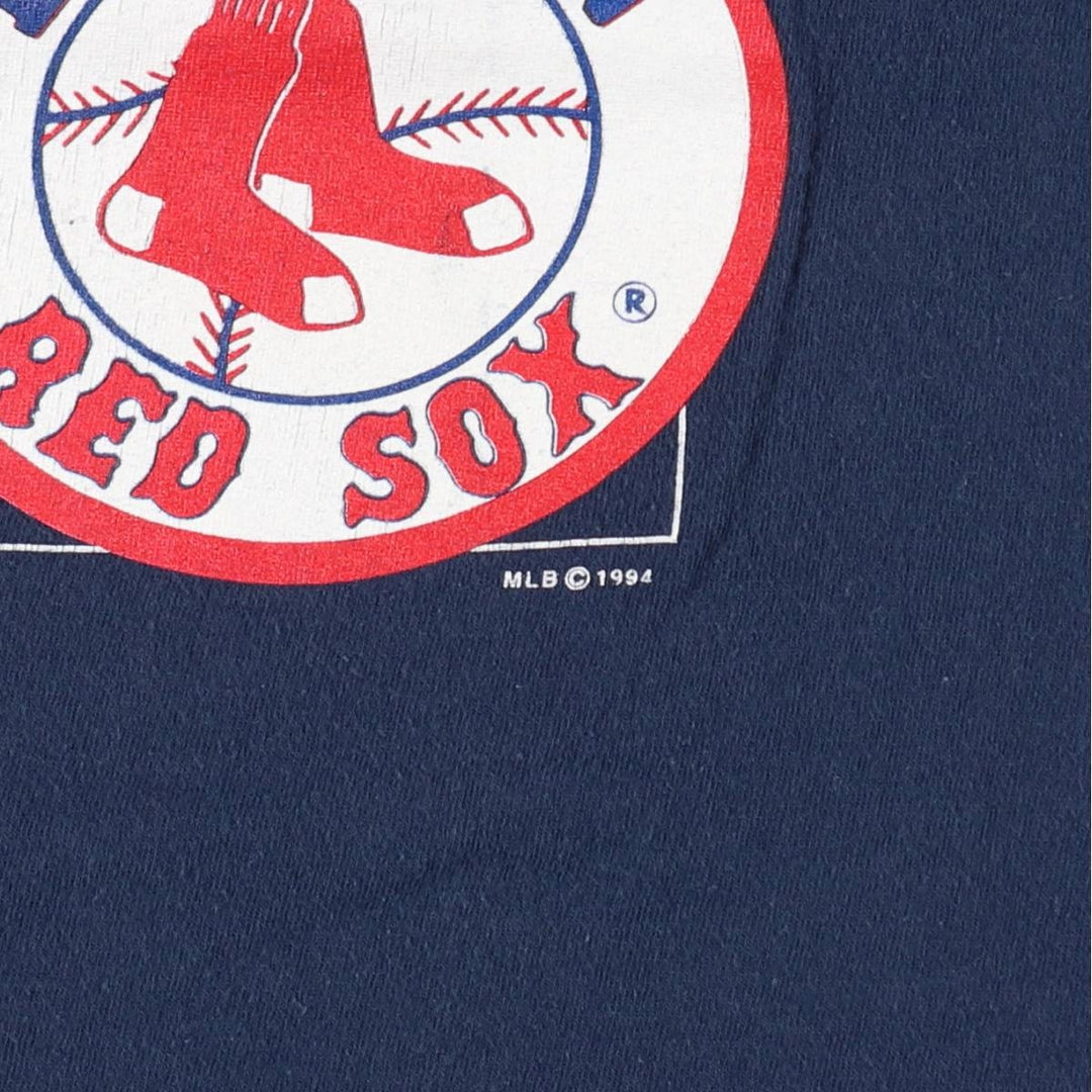 90'S Fan Sportswear MLB BOSTON RED SOX Sports Print T-Shirt, Made in USA, Men's Size L (approx.) cotton navy blue type Vintage Second Hand