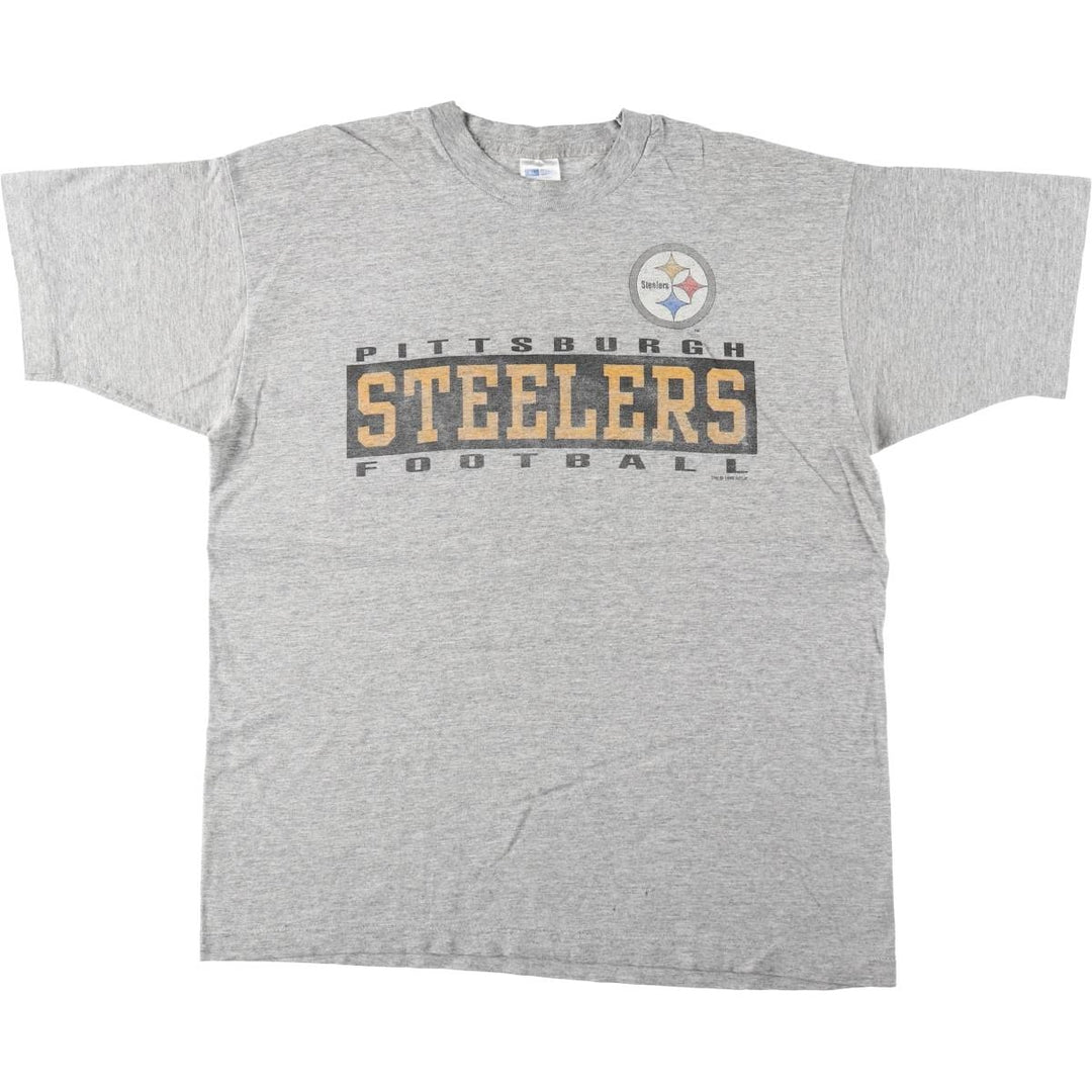 90'S ARTEX NFL Pittsburgh Steelers Logo Print T-Shirt, Made in USA, Men's Size XL (approx.) cotton gray type Vintage Second Hand