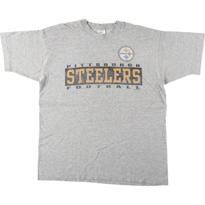 90'S ARTEX NFL Pittsburgh Steelers Logo Print T-Shirt, Made in USA, Men's Size XL (approx.) cotton gray type Vintage Second Hand