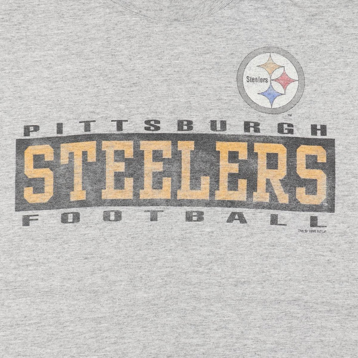 90'S ARTEX NFL Pittsburgh Steelers Logo Print T-Shirt, Made in USA, Men's Size XL (approx.) cotton gray type Vintage Second Hand