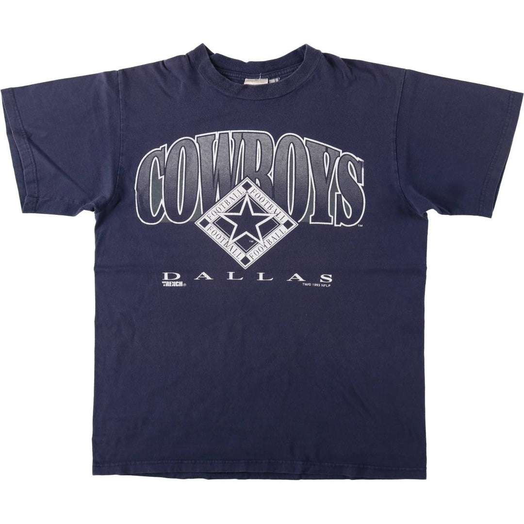 90'S TRENCH NFL DALLAS COWBOYS logo print T-shirt, men's size L equivalent, vintage. cotton navy blue type Vintage Second Hand