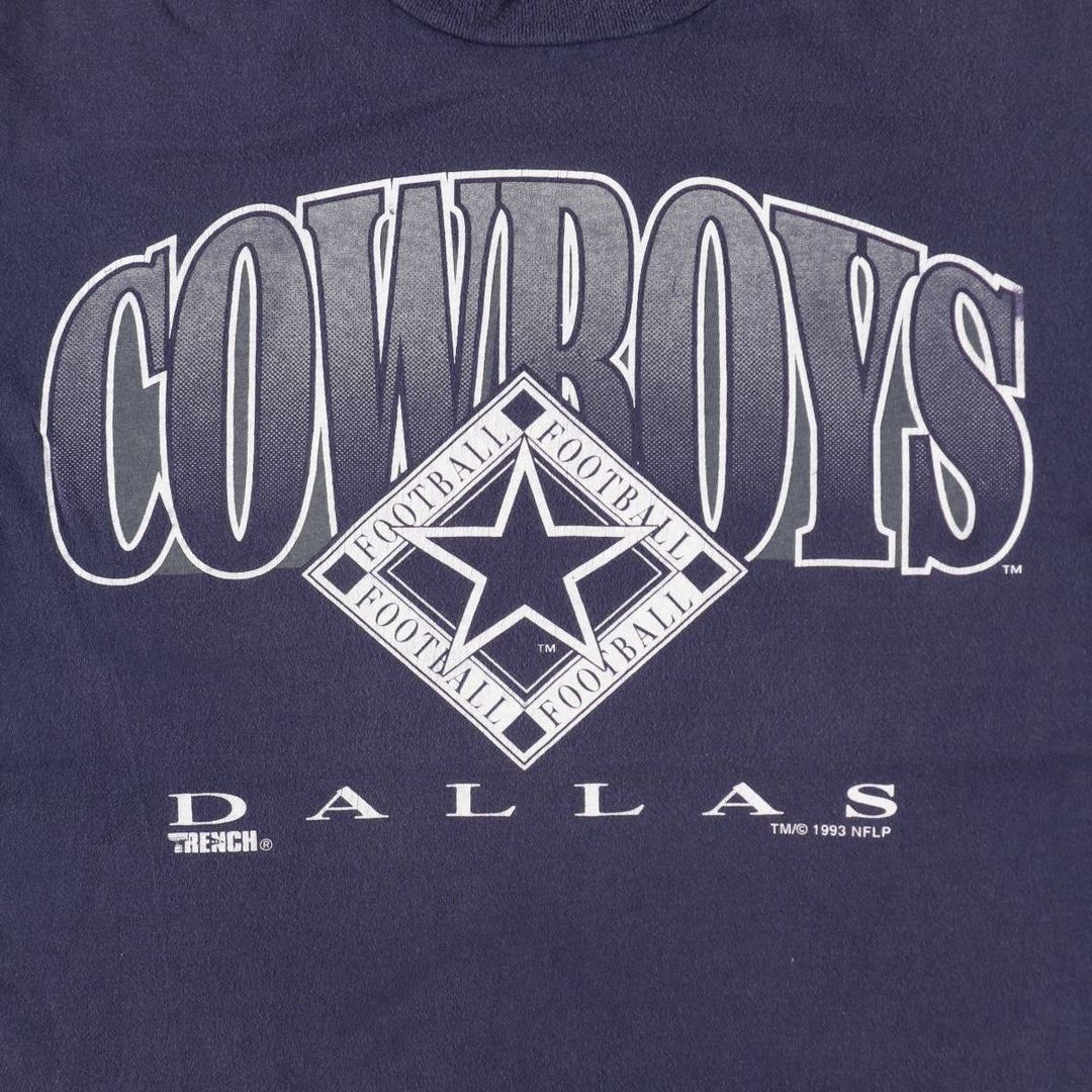 90'S TRENCH NFL DALLAS COWBOYS logo print T-shirt, men's size L equivalent, vintage. cotton navy blue type Vintage Second Hand