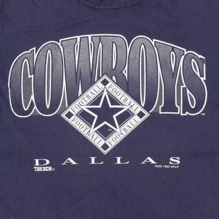 90'S TRENCH NFL DALLAS COWBOYS logo print T-shirt, men's size L equivalent, vintage. cotton navy blue type Vintage Second Hand