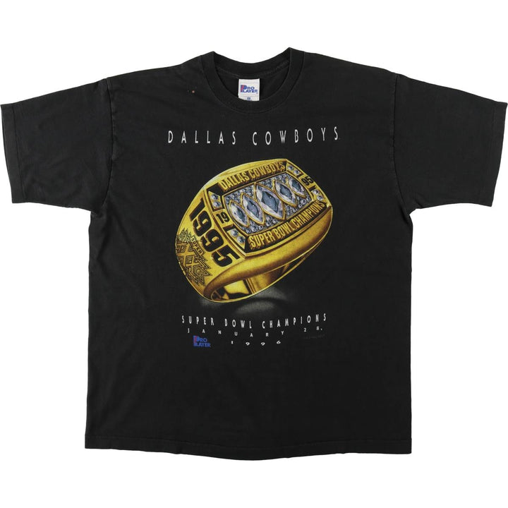 90'S PRO PLAYER NFL DALLAS COWBOYS (Dallas Cowboys) Sports Print T-Shirt, Made in USA, Men's XL (approx.) Vintage cotton black type Vintage Second Hand