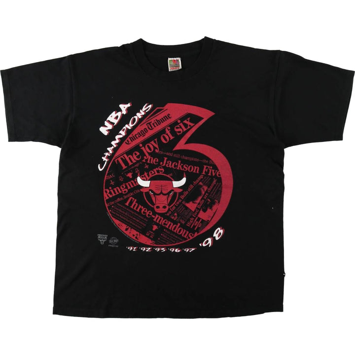 90'S Fruit of the Loom NBA Chicago Bulls sports print T-shirt, men's size XL (approx.) unclear black type Vintage Second Hand