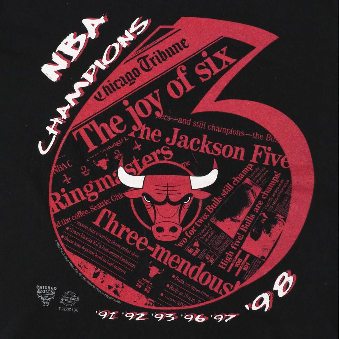 90'S Fruit of the Loom NBA Chicago Bulls sports print T-shirt, men's size XL (approx.) unclear black type Vintage Second Hand