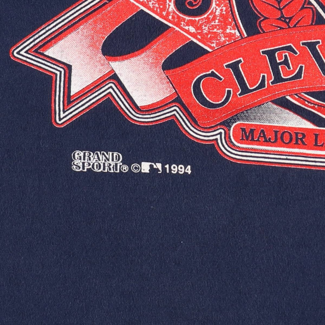 90'S GRAND SPORT MLB CLEVELAND INDIANS sports print T-shirt, men's size M (approx.) cotton navy blue type Vintage Second Hand