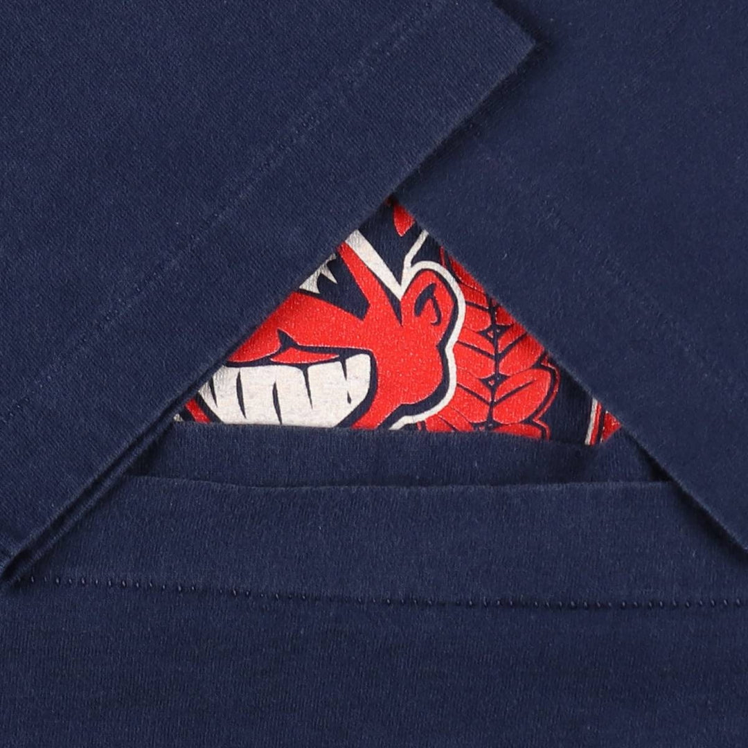 90'S GRAND SPORT MLB CLEVELAND INDIANS sports print T-shirt, men's size M (approx.) cotton navy blue type Vintage Second Hand