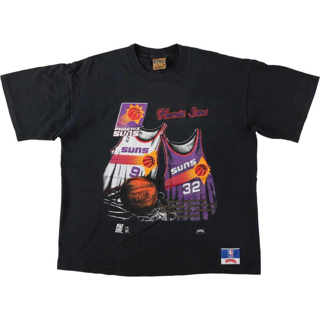 90'S NUTMEG NBA PHOENIX SUNS Sports Print T-Shirt, Made in USA, Men's Size L (approx.), Vintage cotton black type Vintage Second Hand