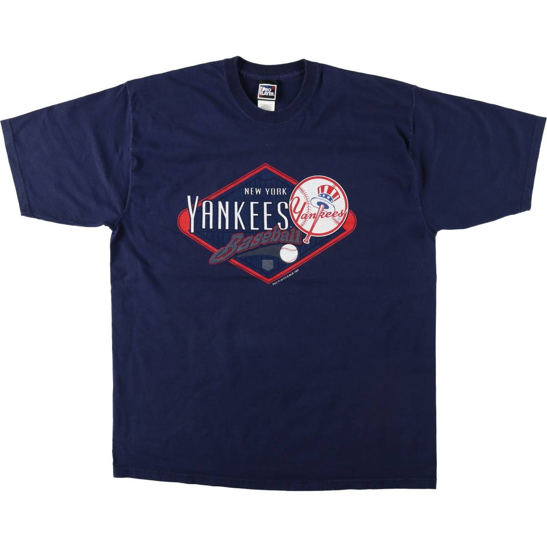 90'S PRO PLAYER MLB NEW YORK YANKEES Logo Print T-Shirt, Men's XXL (approx.), Vintage cotton navy blue type Vintage Second Hand