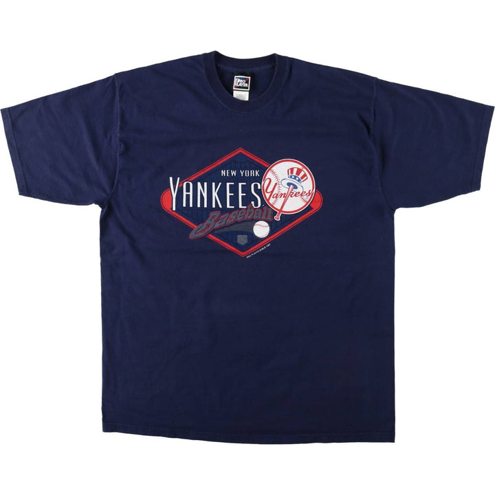 90'S PRO PLAYER MLB NEW YORK YANKEES Logo Print T-Shirt, Men's XXL (approx.), Vintage cotton navy blue type Vintage Second Hand
