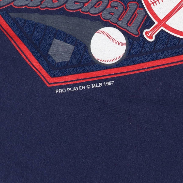 90'S PRO PLAYER MLB NEW YORK YANKEES Logo Print T-Shirt, Men's XXL (approx.), Vintage cotton navy blue type Vintage Second Hand