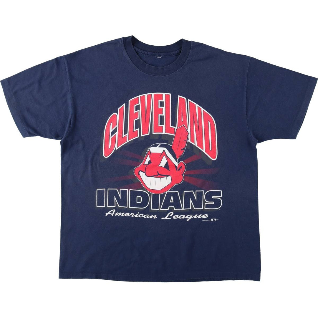 90'S MLB Cleveland Indians sports print t-shirt, men's size XL equivalent, vintage. unclear navy blue type Vintage Second Hand