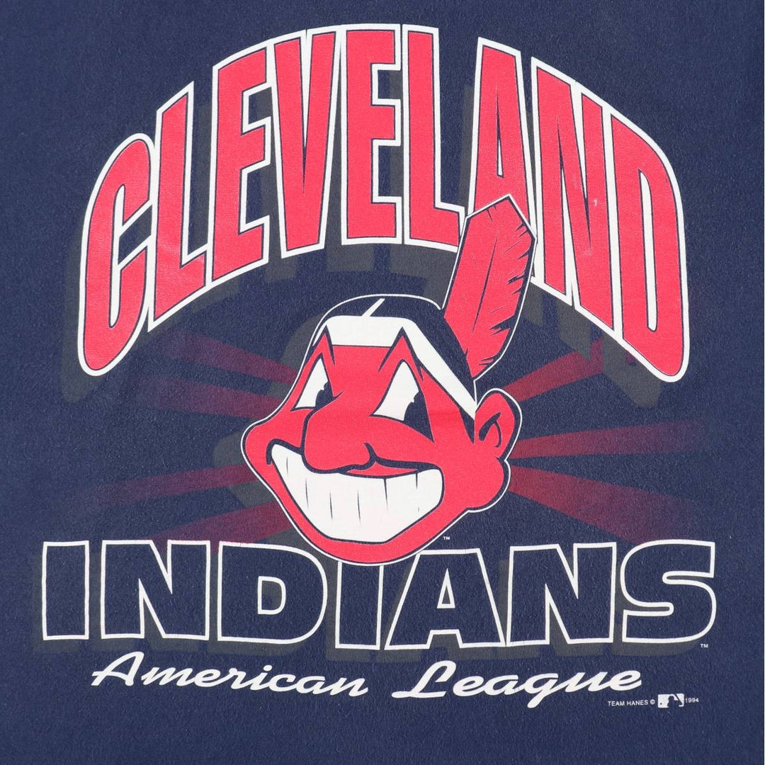 90'S MLB Cleveland Indians sports print t-shirt, men's size XL equivalent, vintage. unclear navy blue type Vintage Second Hand