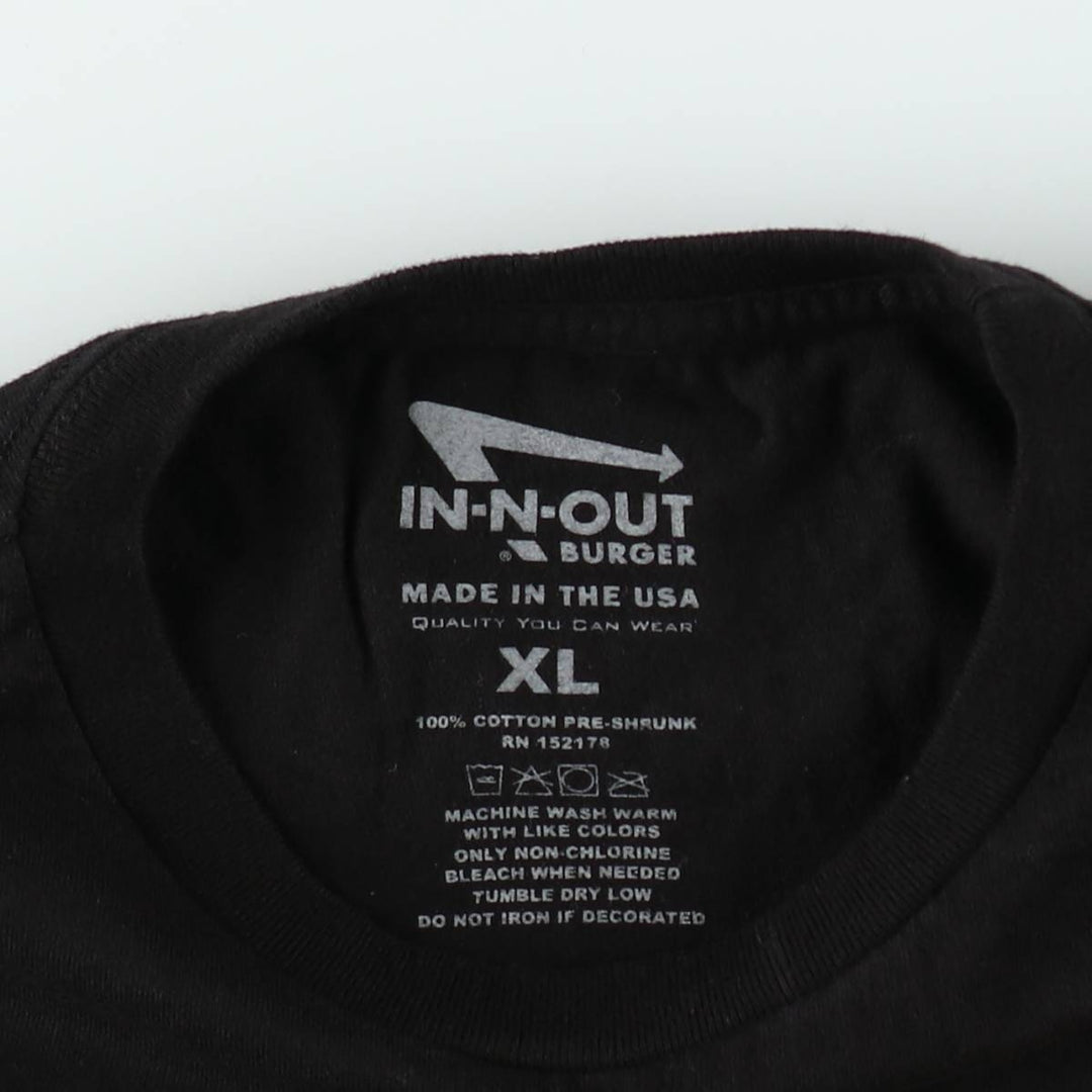 IN-N-OUT BURGER In-N-Out Burger Advertising T-shirt Made in USA Men's XL size cotton black type Vintage Second Hand