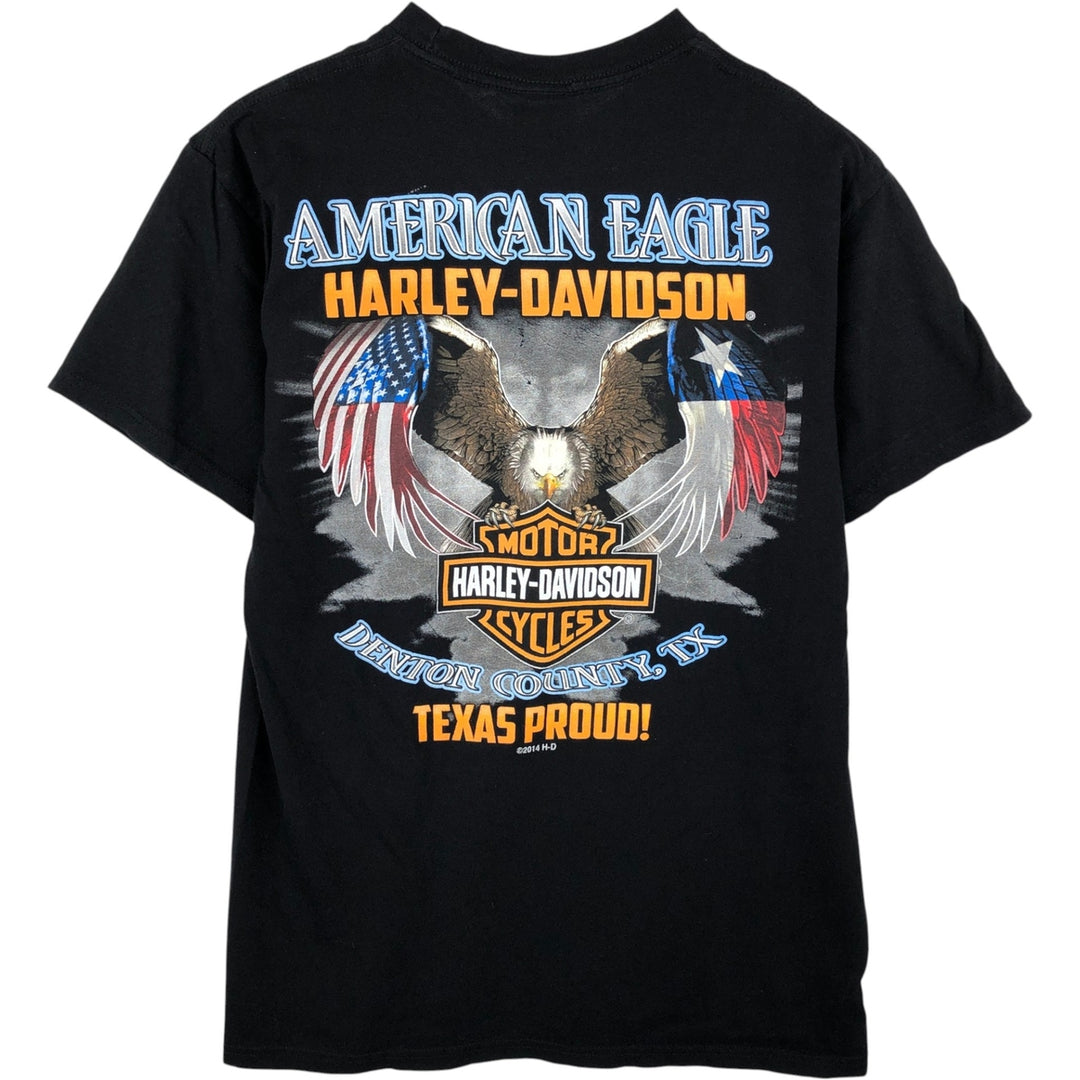 Harley-Davidson Eagle Pattern Stars and Stripes Motorcycle T-Shirt, Men's Size Medium cotton black type Vintage Second Hand